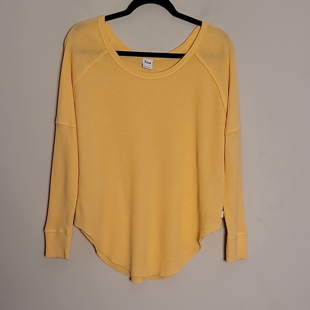 Tna Waffle Knit Sunny Yellow Relaxed Long Sleeve Top Sz S